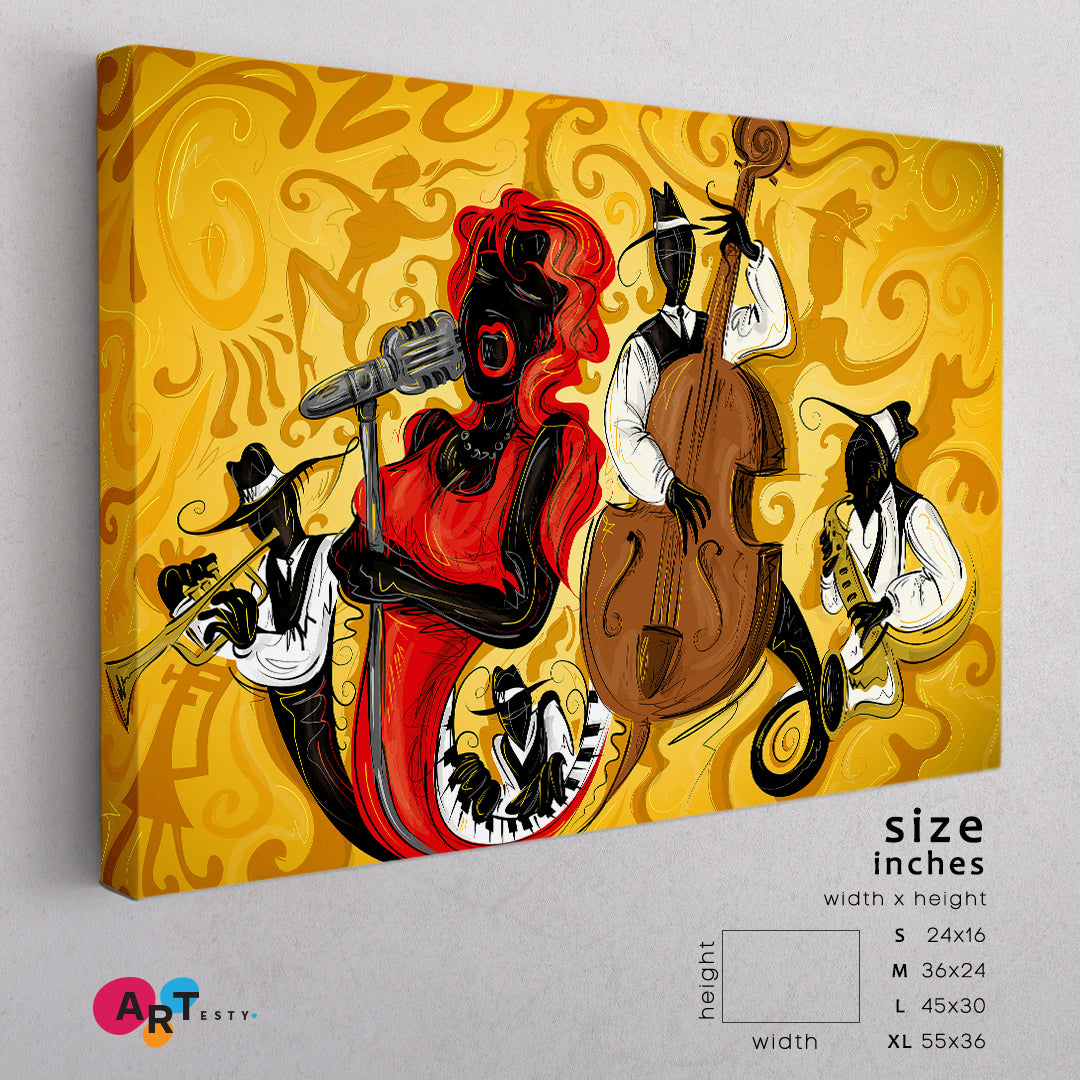 Music Jazz Musical Instruments Double Bass Saxophone Trumpet Music Wall Panels Artesty   