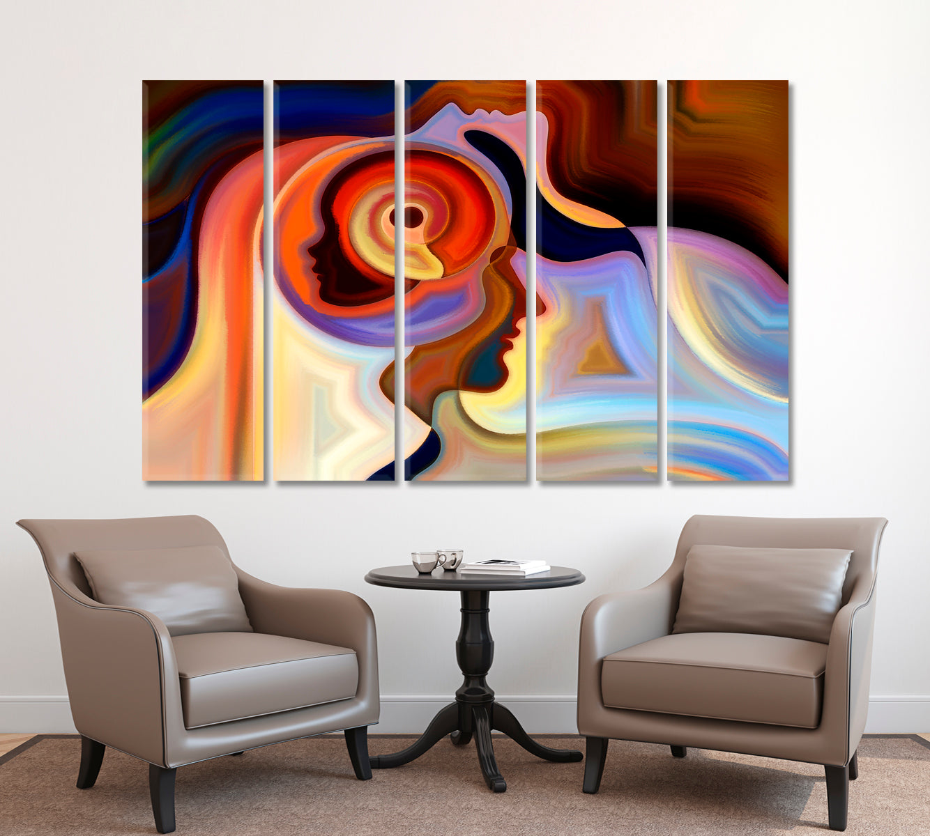 Human Mind Abstract Painting Pcyhedelic Human Faces Wall Art Canvas ...