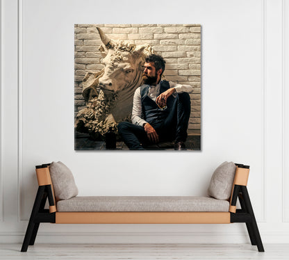 BOSS Bearded Man And Bull Office Wall Art Canvas Print Artesty   