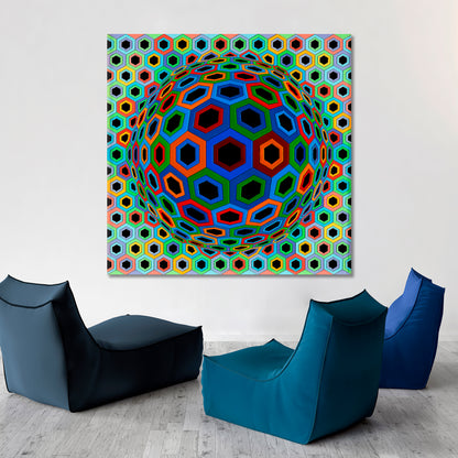 CIRCLE & HEXAGONS Vivid Geometric Figures Trippy Psychedelic Op Art Abstract Art Print Artesty   