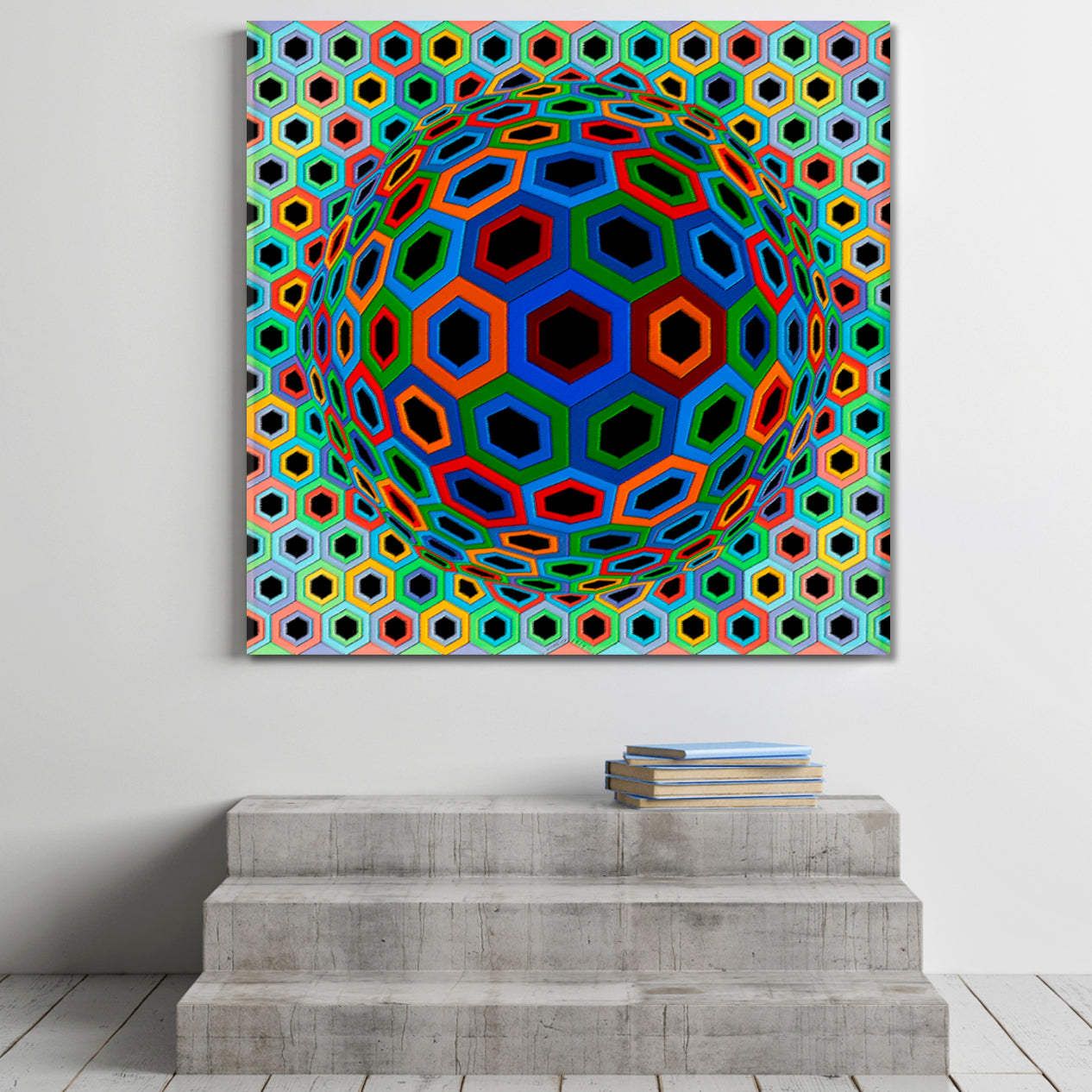 CIRCLE & HEXAGONS Vivid Geometric Figures Trippy Psychedelic Op Art Abstract Art Print Artesty   