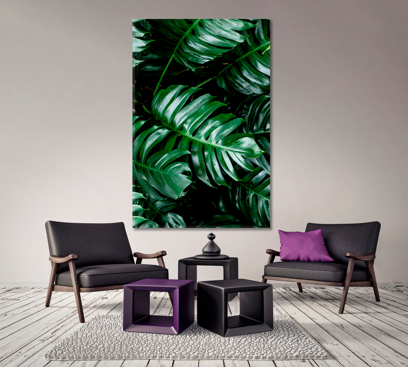 TROPICAL GREEN HOME Tropical Deep Forest Leaves Jungle Green Plant Wet in Rainforest - Vertical 1 panel Floral & Botanical Split Art Artesty   