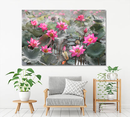 LOTUS POND Beautiful Pink Water Lily Blooming Lake Poster Floral & Botanical Split Art Artesty   