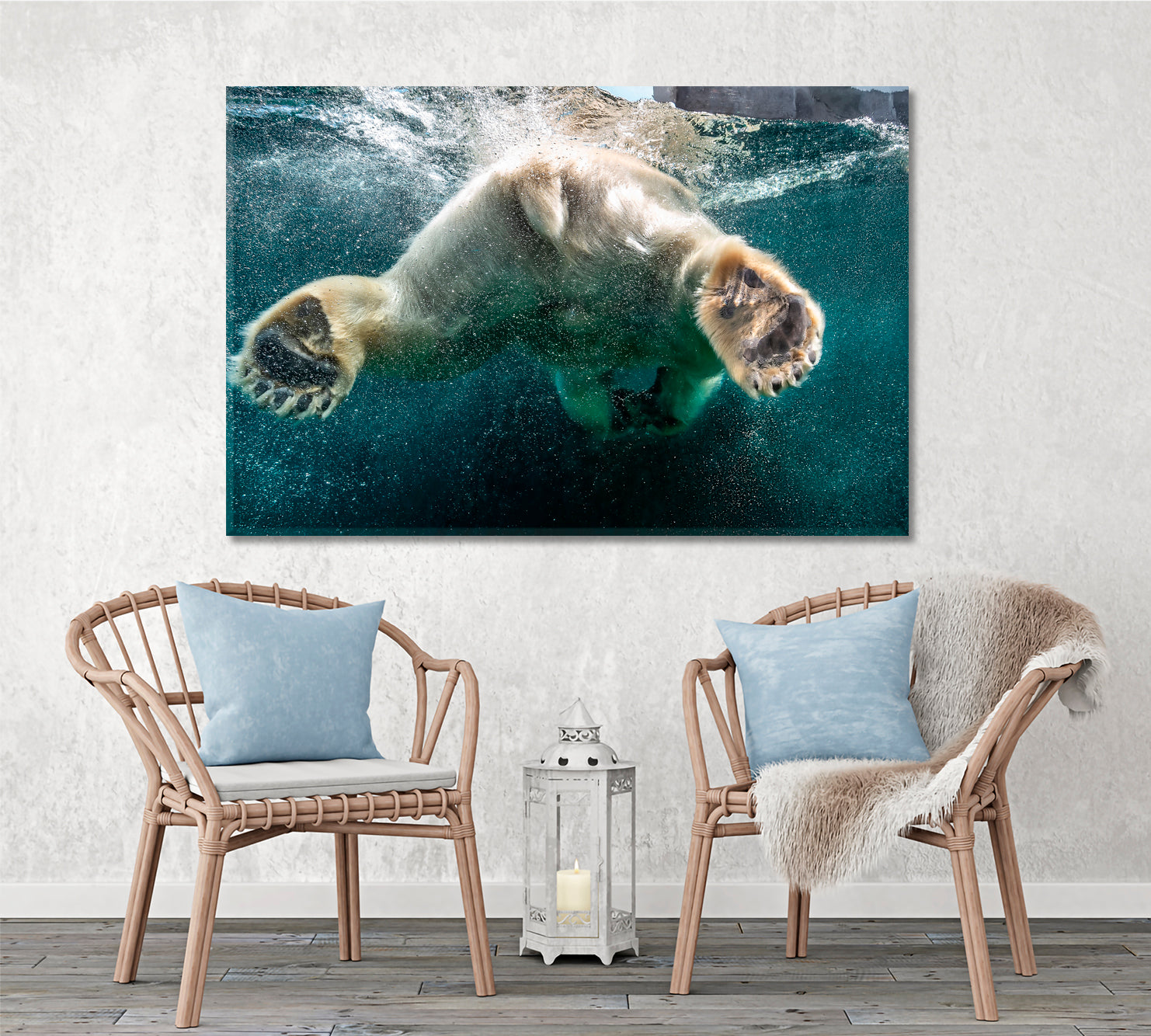 BUBBLES Polar Bear Big Paws Swimming Undersea Wild Life Framed Art Artesty   
