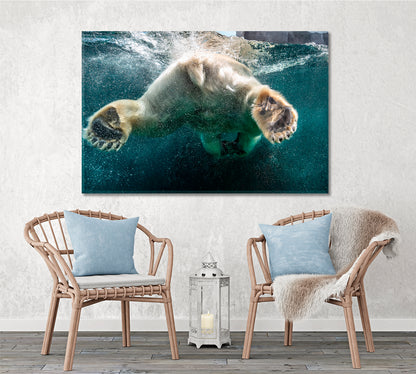 BUBBLES Polar Bear Big Paws Swimming Undersea Wild Life Framed Art Artesty   