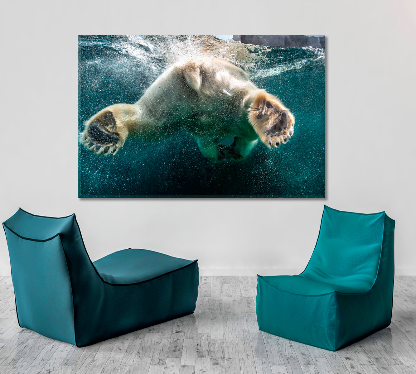 BUBBLES Polar Bear Big Paws Swimming Undersea Wild Life Framed Art Artesty   
