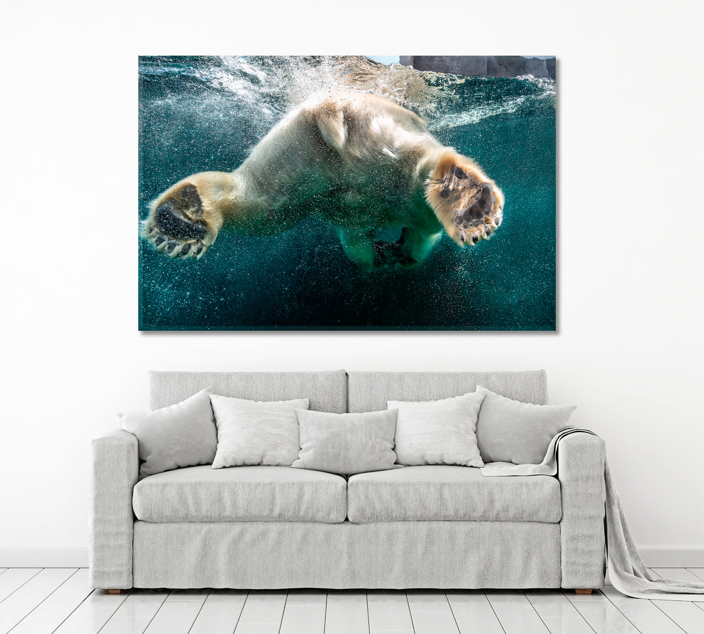 BUBBLES Polar Bear Big Paws Swimming Undersea Wild Life Framed Art Artesty   