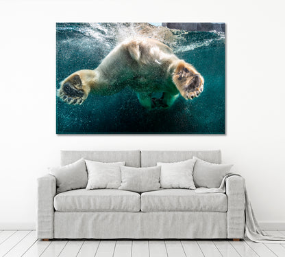 BUBBLES Polar Bear Big Paws Swimming Undersea Wild Life Framed Art Artesty   