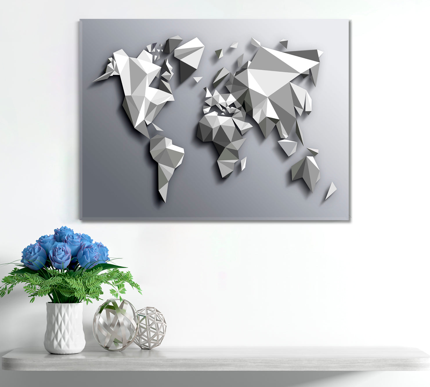 Extra Large Abstract Gray White Low Poly World Map Poster Maps Canvas Artwork Artesty   