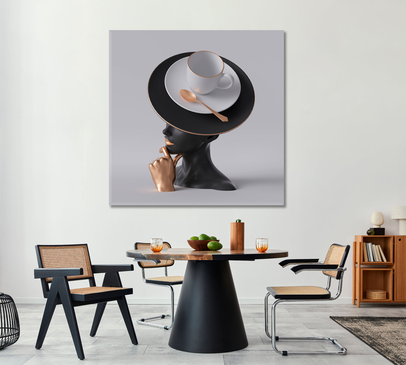 TEA PARTY Black Lady Unusual Hat Fashion Concept Poster Fashion Canvas Print Artesty   