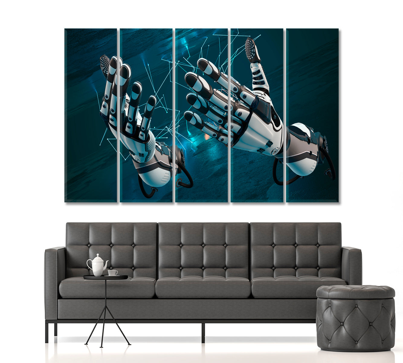 CYBER WORLD Robot Arms Futuristic Cyber Brain Technology Poster Business Concept Wall Art Artesty 5 panels 36" x 24" 
