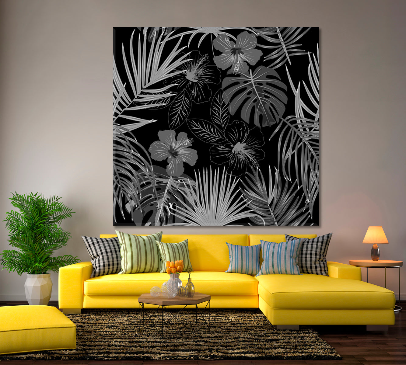 Abstract Monstera Flowers Tropical Jungle Leaves Palm Tree B & W Tropical, Exotic Art Print Artesty   