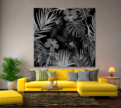 Abstract Monstera Flowers Tropical Jungle Leaves Palm Tree B & W Tropical, Exotic Art Print Artesty   