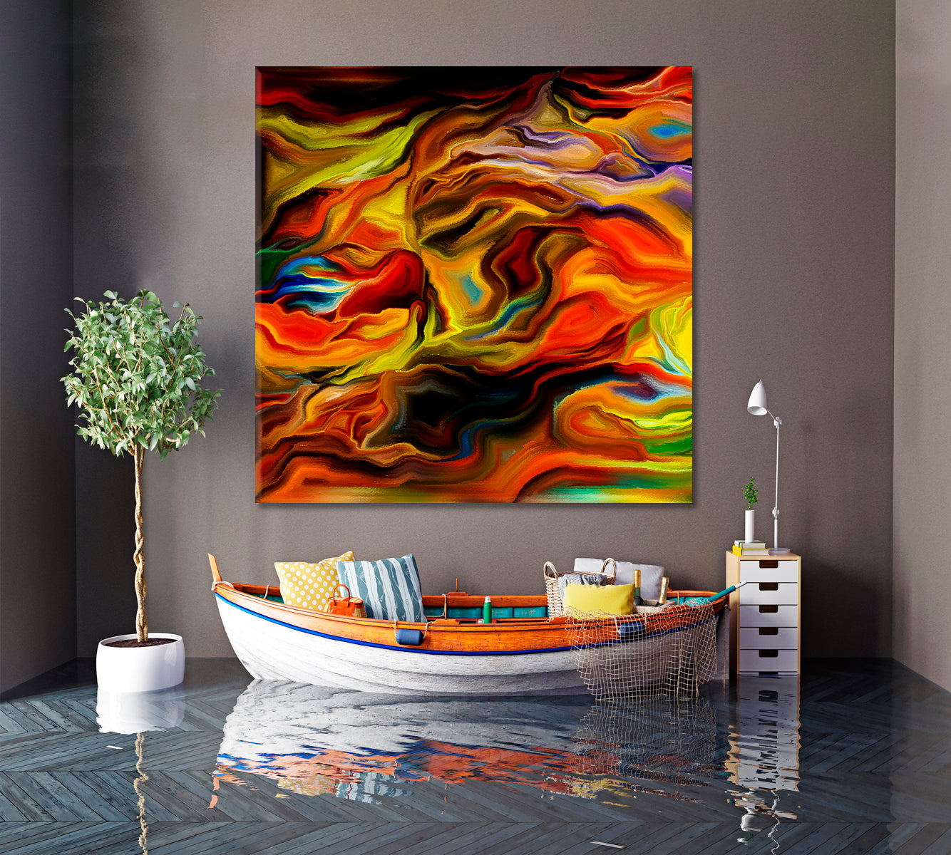 ABSTRACT ART BEAUTIFUL Interlacing of Colored Lines | Square Panel Abstract Art Print Artesty   