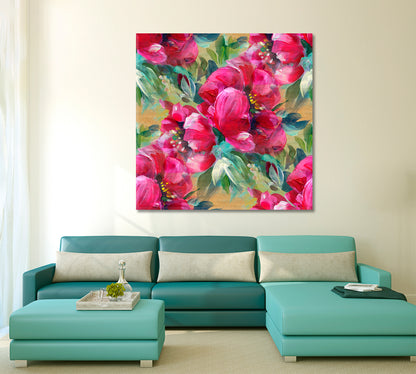 SPRING SOUL Vivid Pink Peony - Square Panel Floral & Botanical Split Art Artesty   