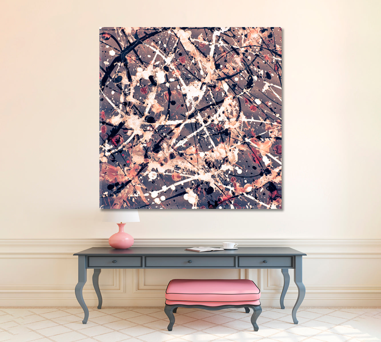 Style of Jackson Pollock Drip Art Abstract Expressionism Pattern, Square Panel Contemporary Art Artesty   