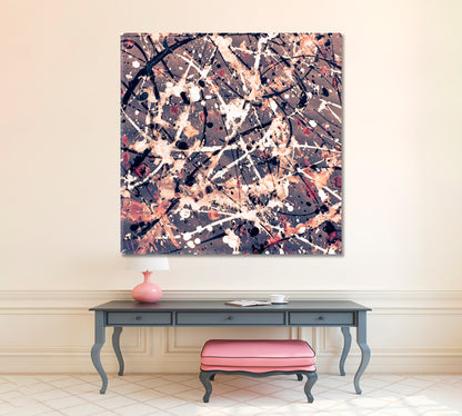 Style of Jackson Pollock Drip Art Abstract Expressionism Pattern, Square Panel Contemporary Art Artesty   