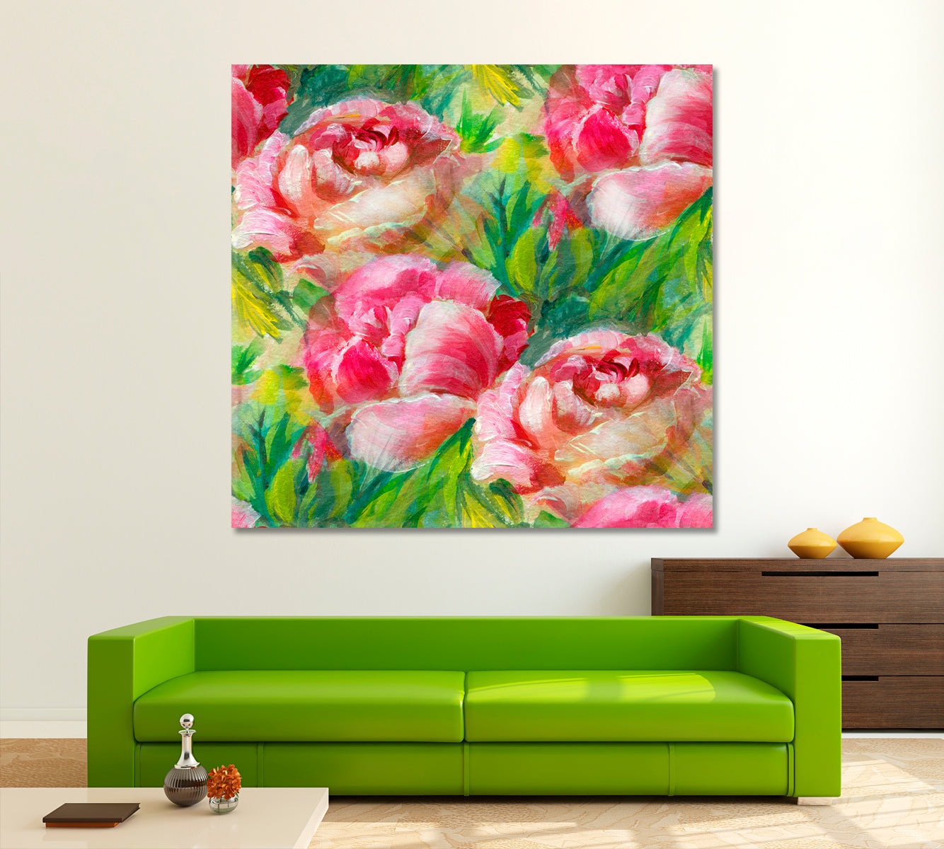 SPRING SOUL Vivid Floral Pattern Pink Peony - Square Panel Floral & Botanical Split Art Artesty   
