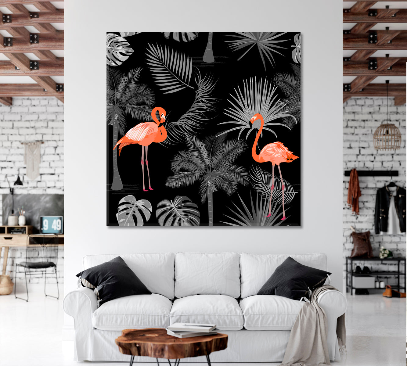 Abstract Tropical Jungle And Flamingo Poster Tropical, Exotic Art Print Artesty   