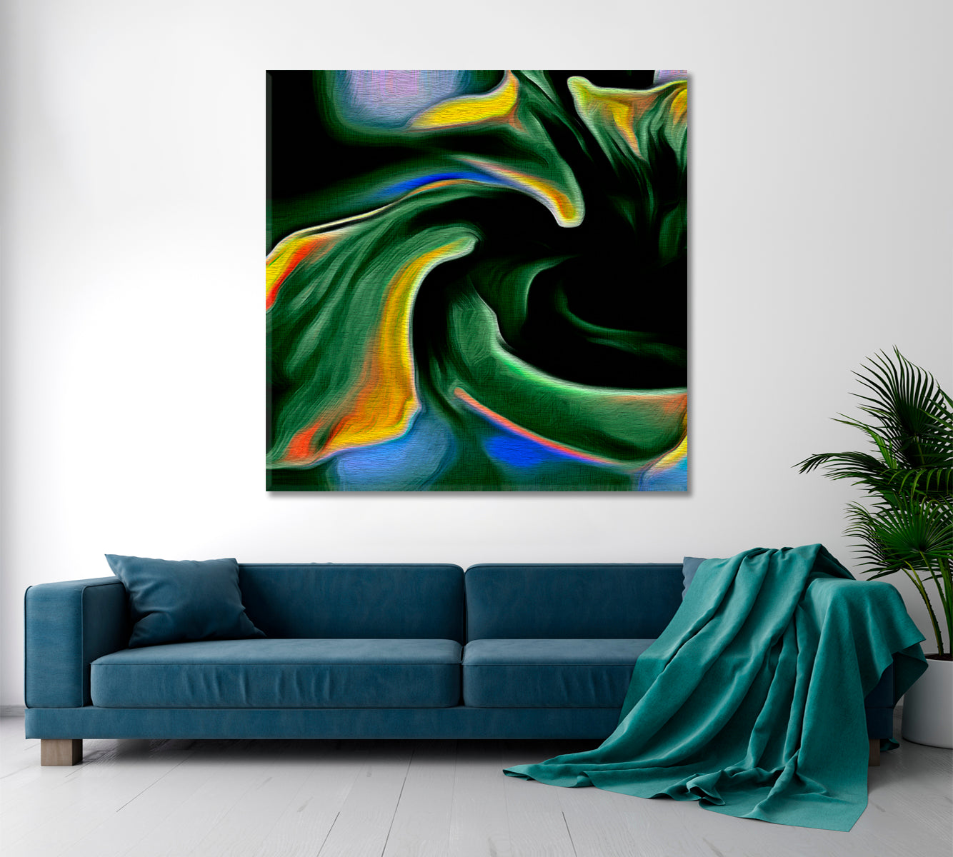 VIBRANT Green and Yellow Abstract Fractal Psychedelic Shape - Square Panel 2 Abstract Art Print Artesty 1 Panel 12"x12" 