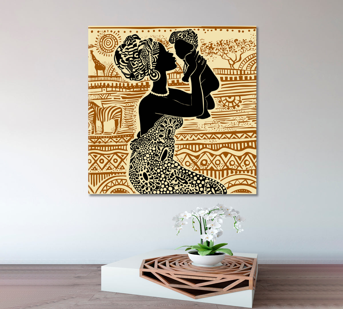 African Ethnic Retro Style, Beautiful African Black Woman With a Baby Square Panel People Portrait Wall Hangings Artesty 1 Panel 12"x12" 