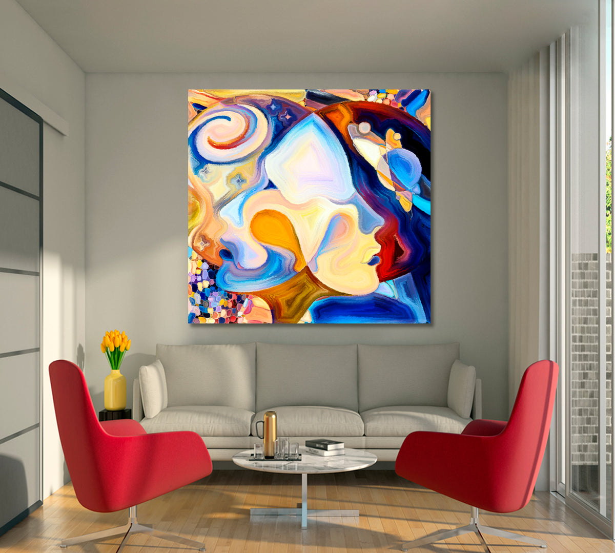 MALE AND FEMALE Abstract Multicolor Shapes - Square Panel Abstract Art Print Artesty 1 Panel 12"x12" 
