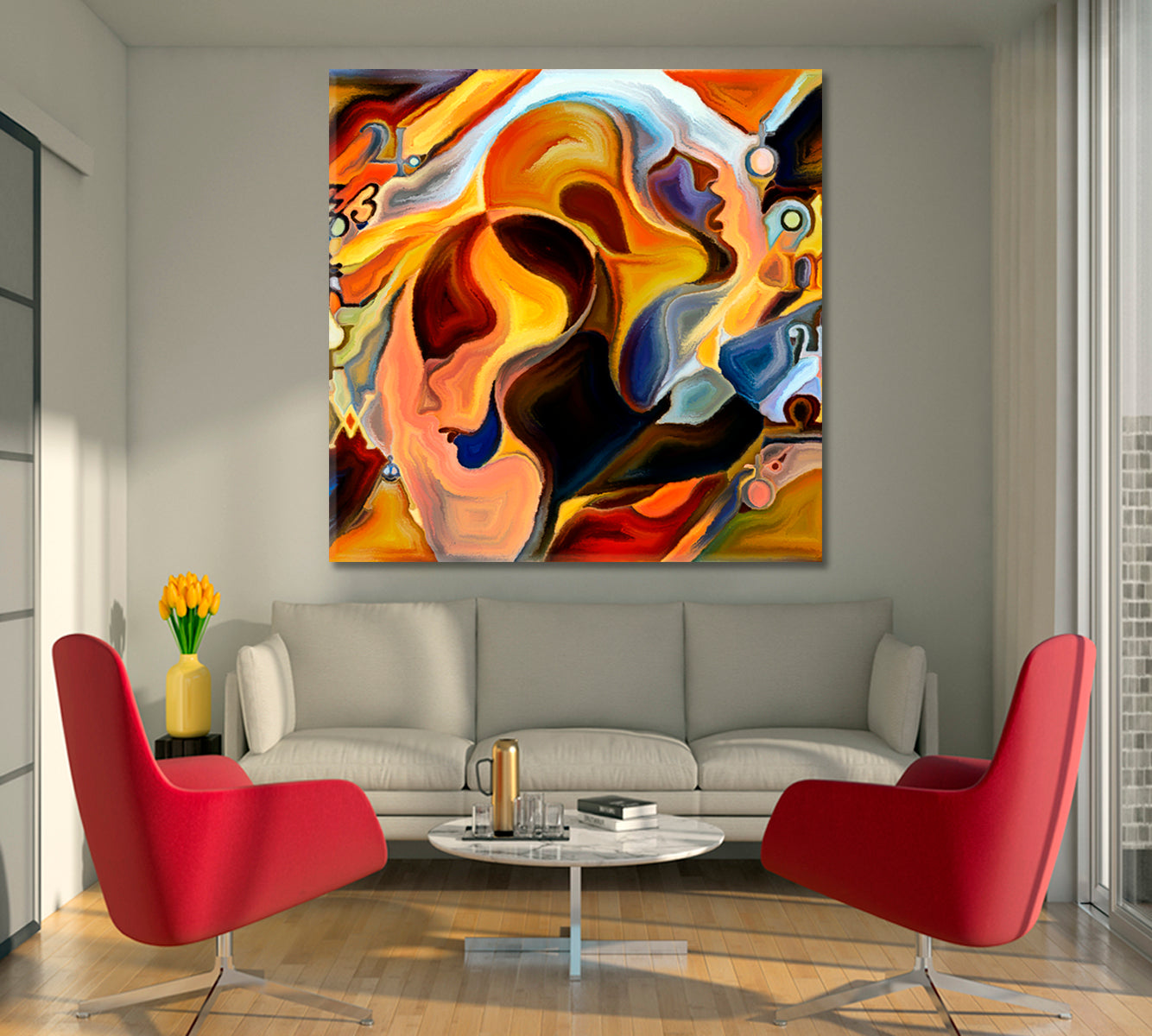 SACRED SYMBOLS Human and Magical Abstract Shapes - Square Panel Abstract Art Print Artesty   