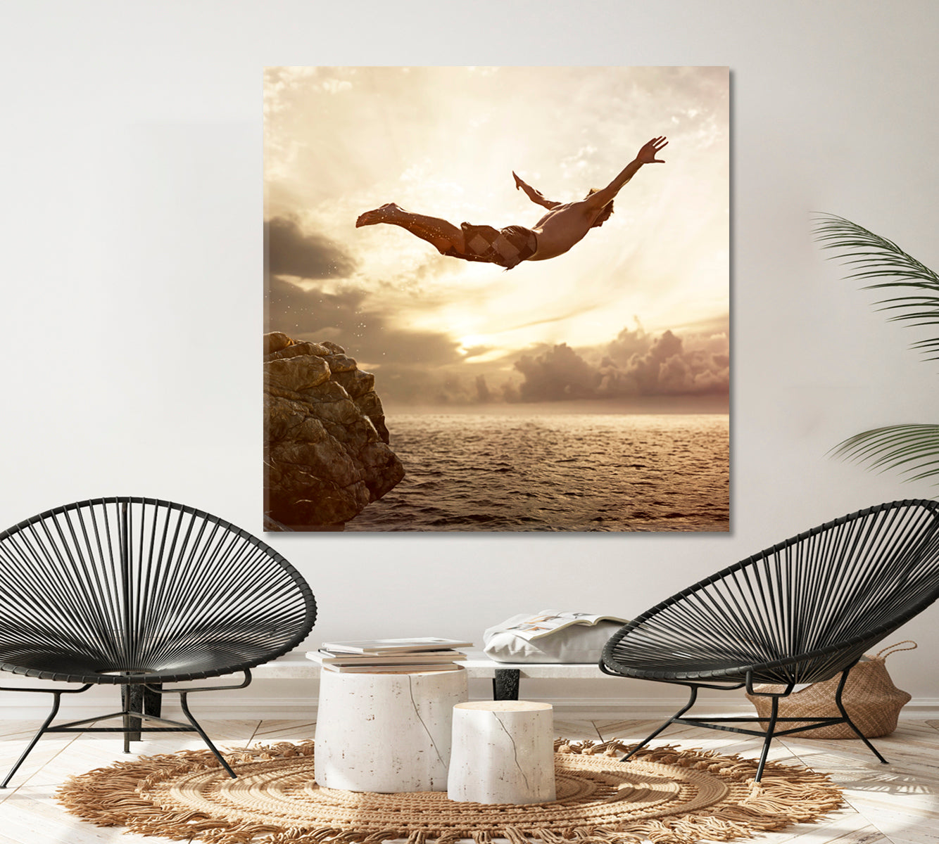 Cliff Diver Adventure - Square Panel Scenery Landscape Fine Art Print Artesty   