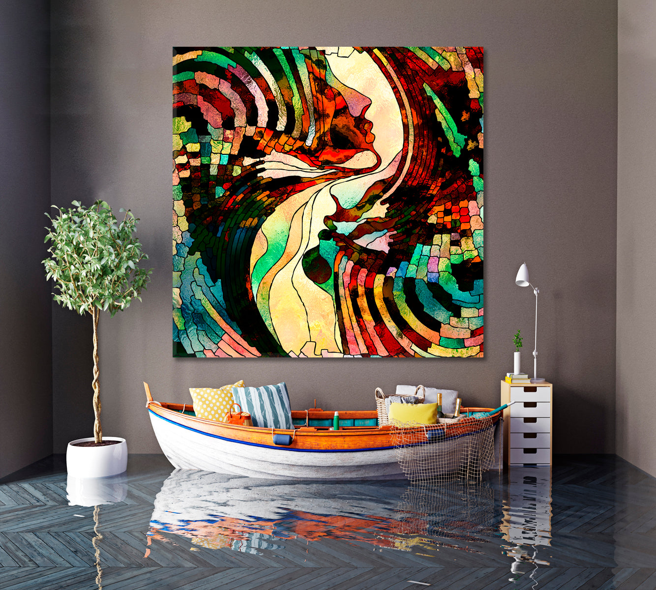 COLORS VARIETY Stained Glass Patterns - Square Panel Contemporary Art Artesty   