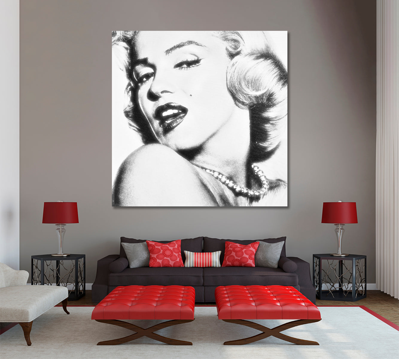 MARILYN MONROE Movie Star Marilyn Monroe Famous Posing Black and White Vinage - Square Panel Celebs Canvas Print Artesty   