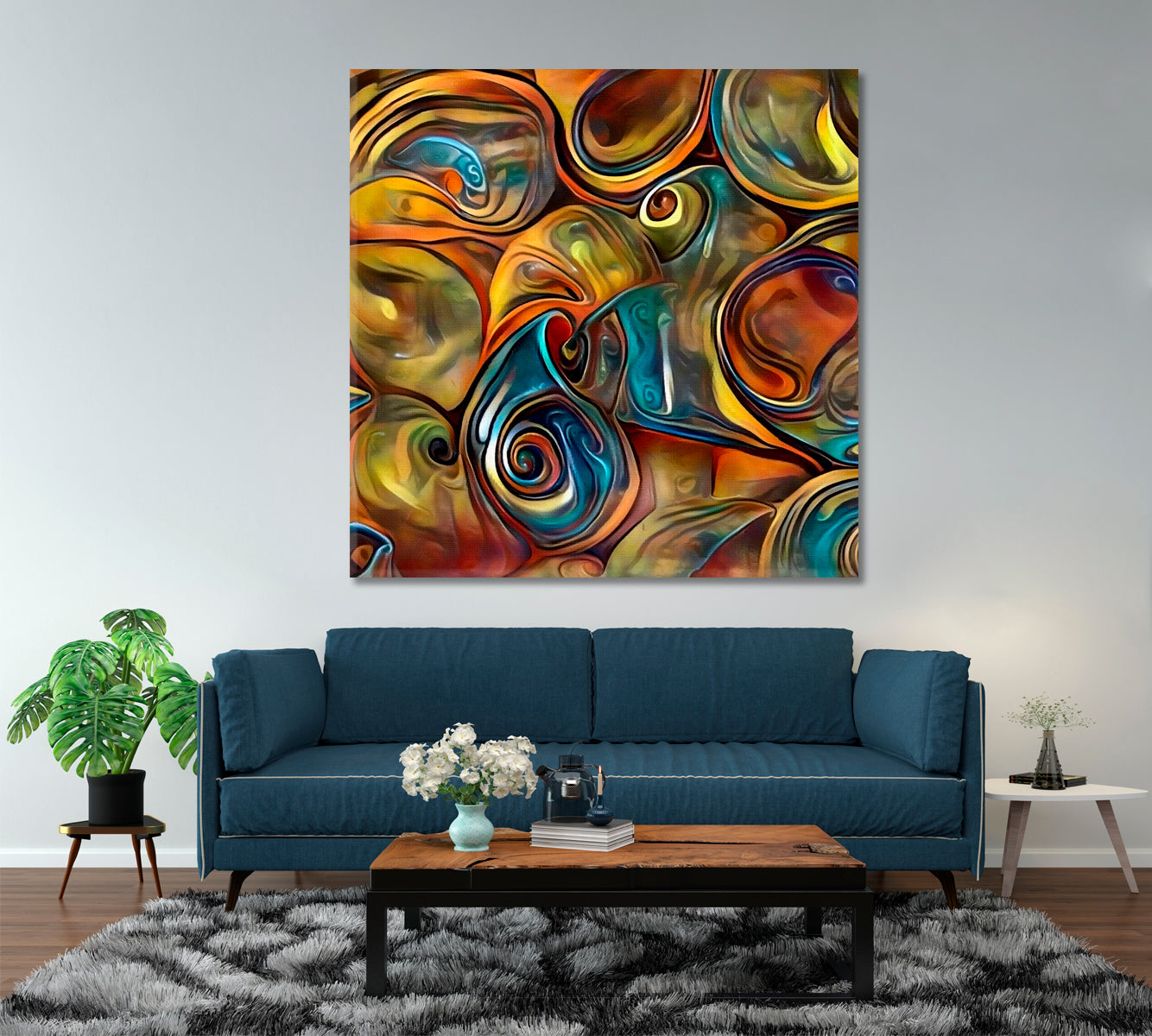 ABSTRACT SEASHELLS  Fluid Lines and Color Movement - Square Panel Abstract Art Print Artesty   