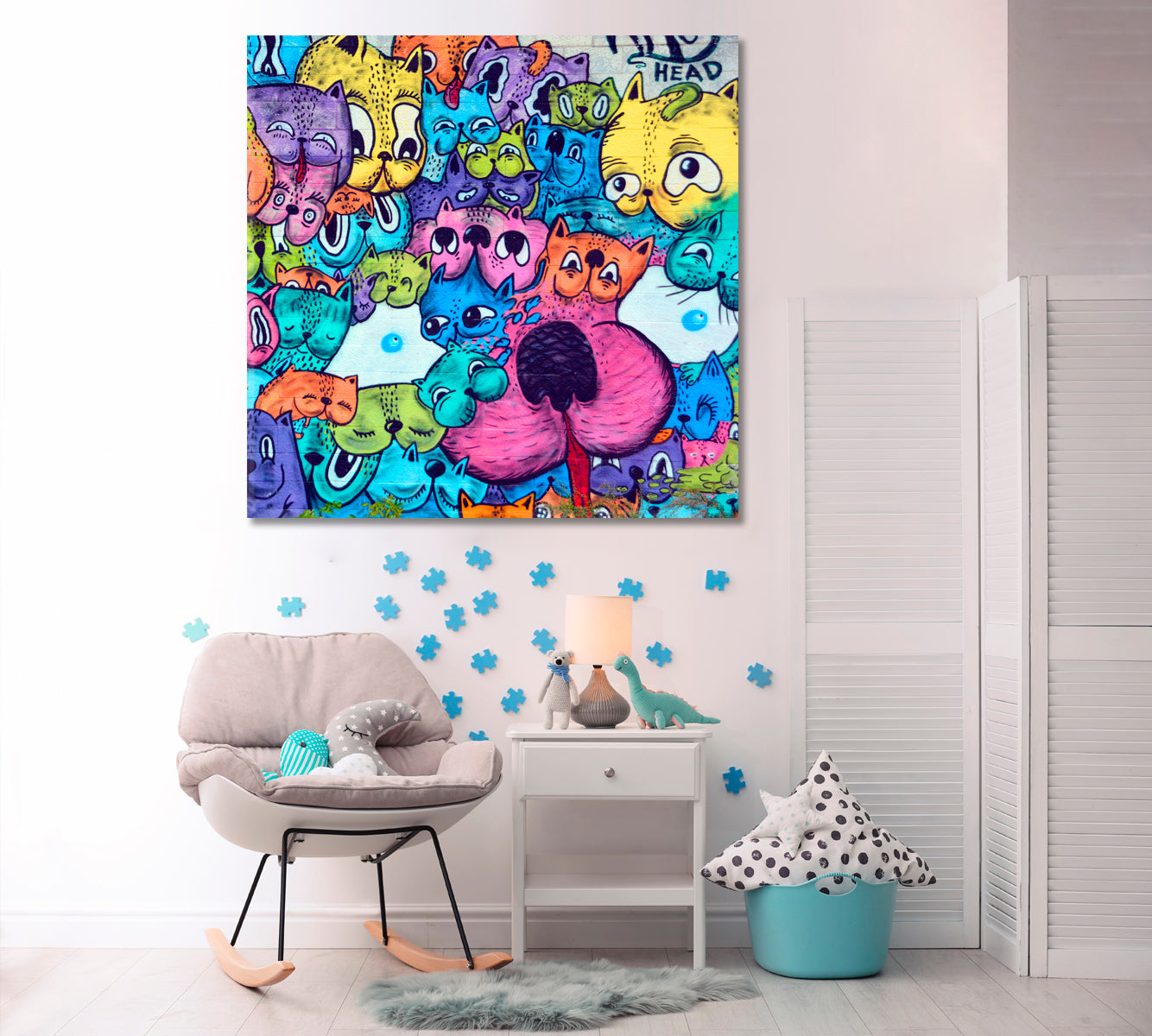 FANNY CATS Abstract Graffiti Painting Kids Room Canvas Art Print Artesty 1 Panel 12"x12" 