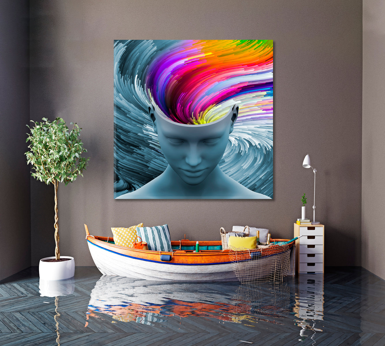 IMAGINATION AND DREAMS Swirls Color Motion - Square Panel Surreal Fantasy Large Art Print Décor Artesty   