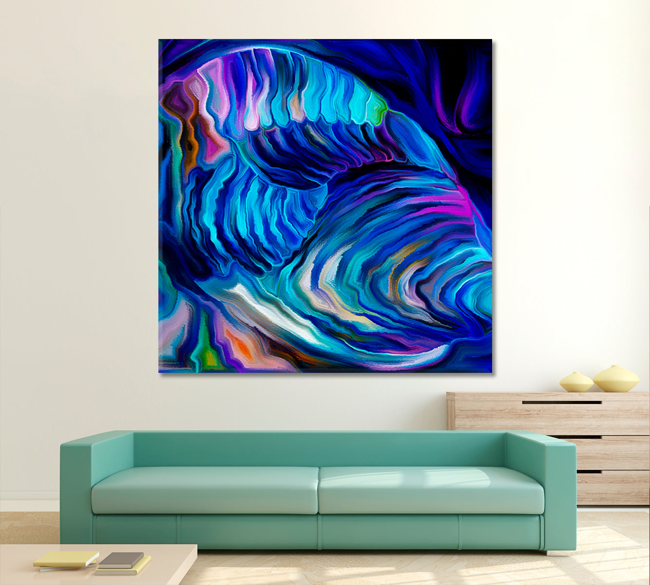 LIVE PAINTS ABSTRACT SHELL The pearl is the oyster`s autobiography. Federico Fellini - Square Panel Abstract Art Print Artesty   