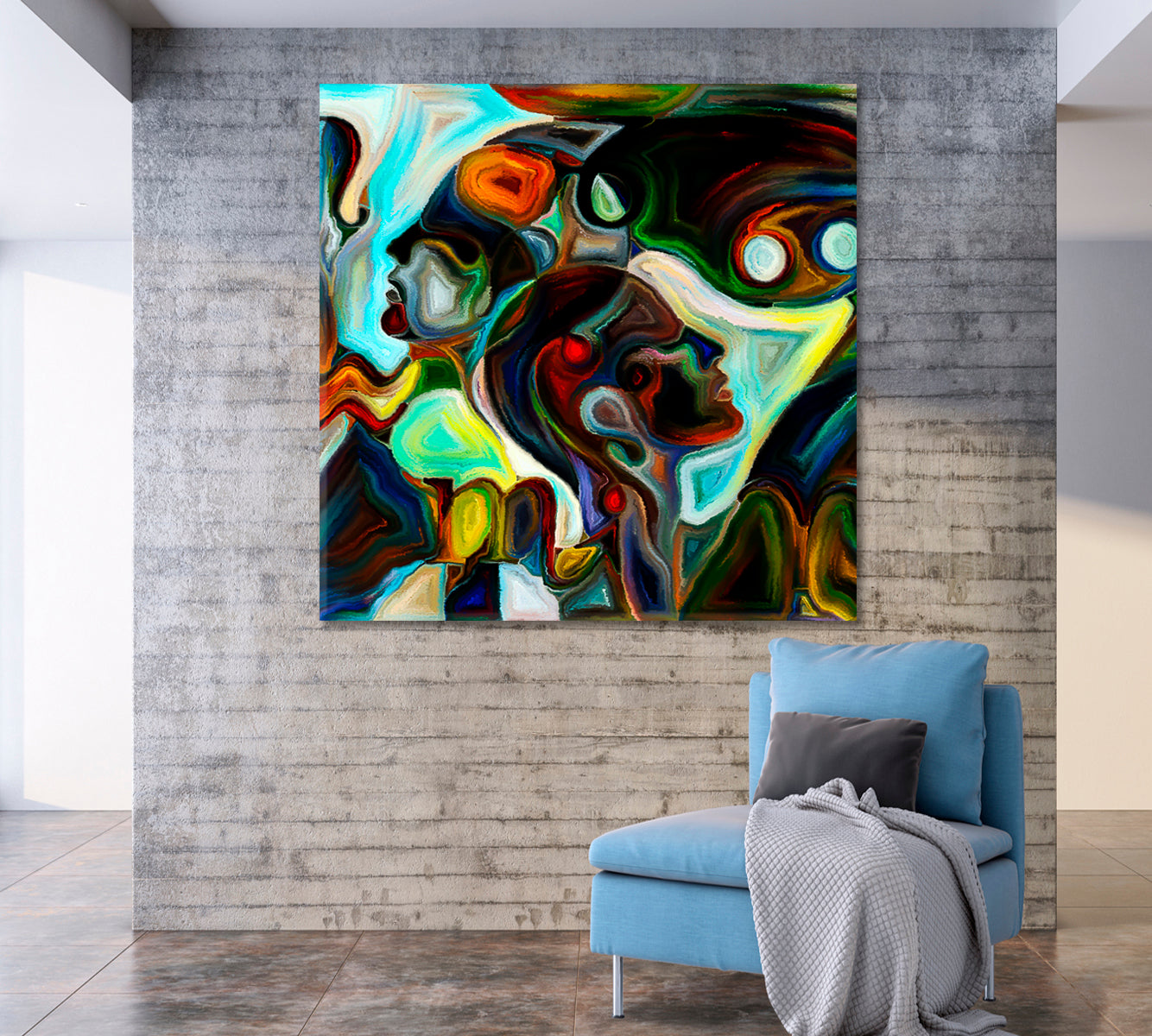 Human Symbols and Color Patterns Square Panel Consciousness Art Artesty   