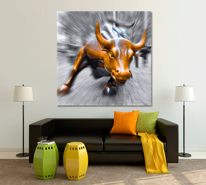 Charging Bull symbol of the New York NEW YORK CITY NY USA - Square Panel Photo Art Artesty   