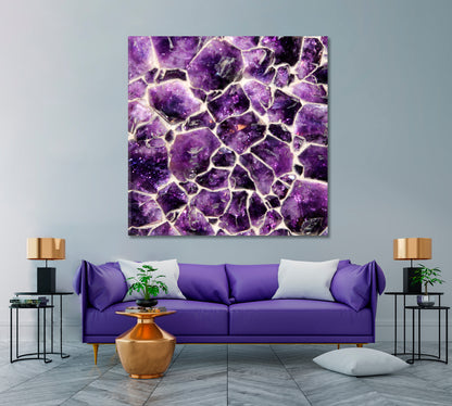 Natural Purple Amethyst Crystals Stunning Beautiful Rock - Square Panel Abstract Art Print Artesty 1 Panel 12"x12" 