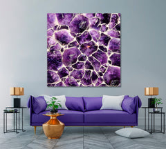 Natural Purple Amethyst Crystals Stunning Beautiful Rock - Square Panel Abstract Art Print Artesty 1 Panel 12"x12" 