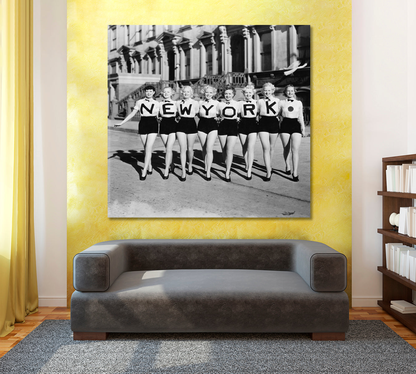 NEW YORK CITY Vintage Black and White Photo CHORUS LINE of Beautiful Women- Square Panel Vintage Affordable Canvas Print Artesty   