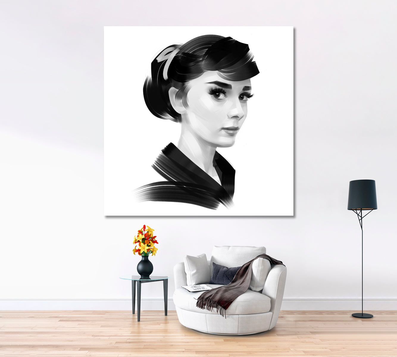 AUDREY HEPBURN Black and White Portrait | S Celebs Canvas Print Artesty   