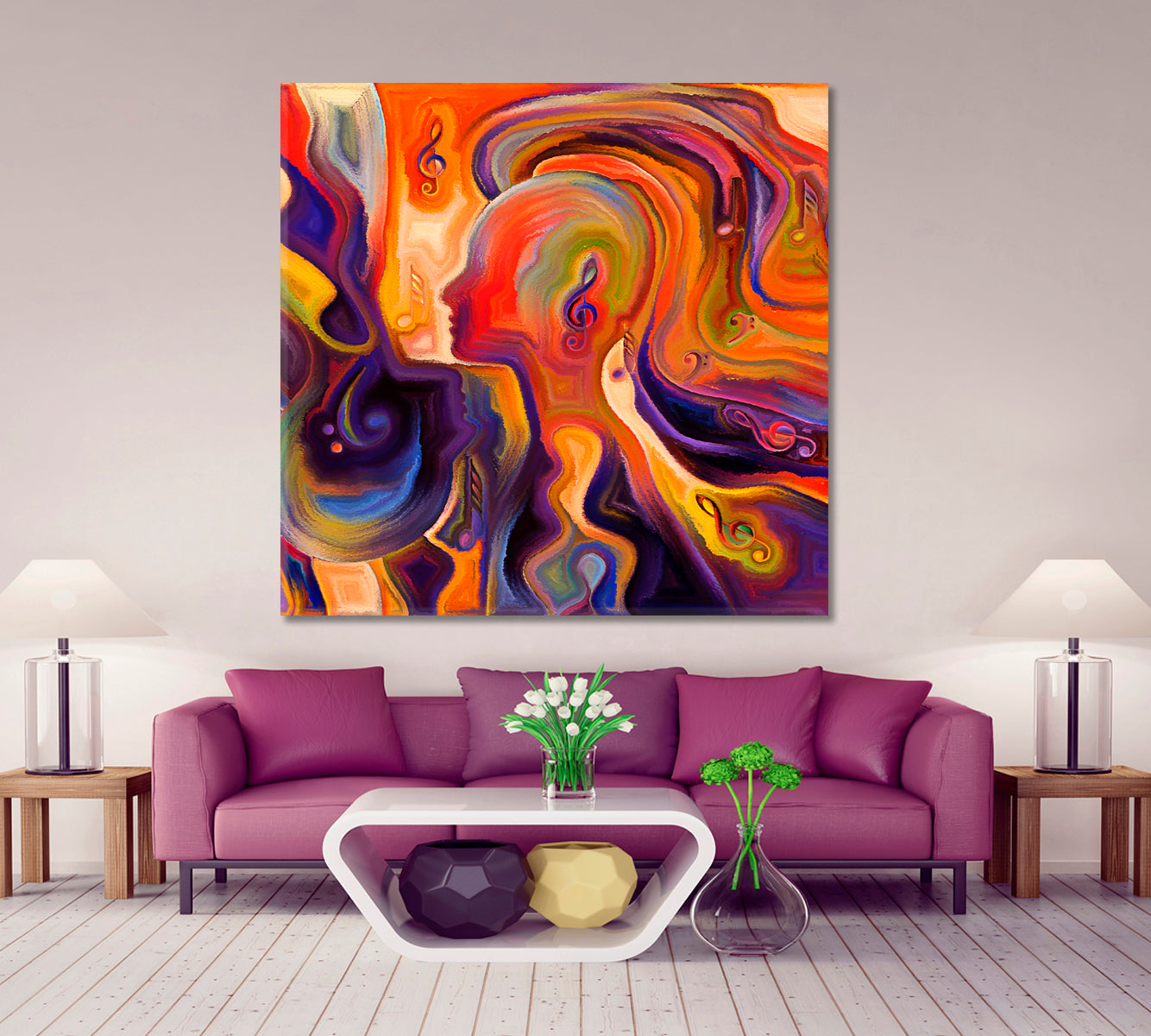 VIBRANT MODERN ART Inner Consciousness Vivid Coral and Purple - Square Panel Contemporary Art Artesty   