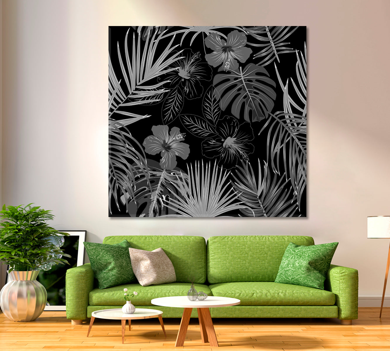 Abstract Monstera Flowers Tropical Jungle Leaves Palm Tree B & W Tropical, Exotic Art Print Artesty   