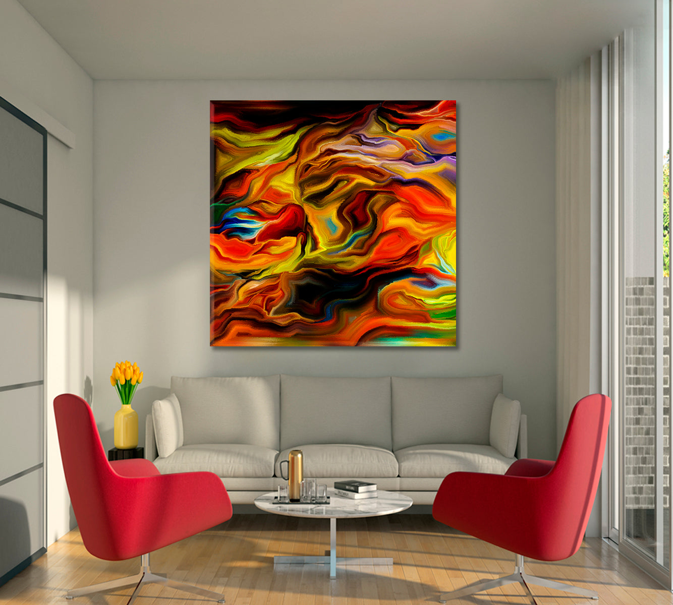 ABSTRACT ART BEAUTIFUL Interlacing of Colored Lines | Square Panel Abstract Art Print Artesty 1 Panel 12"x12" 
