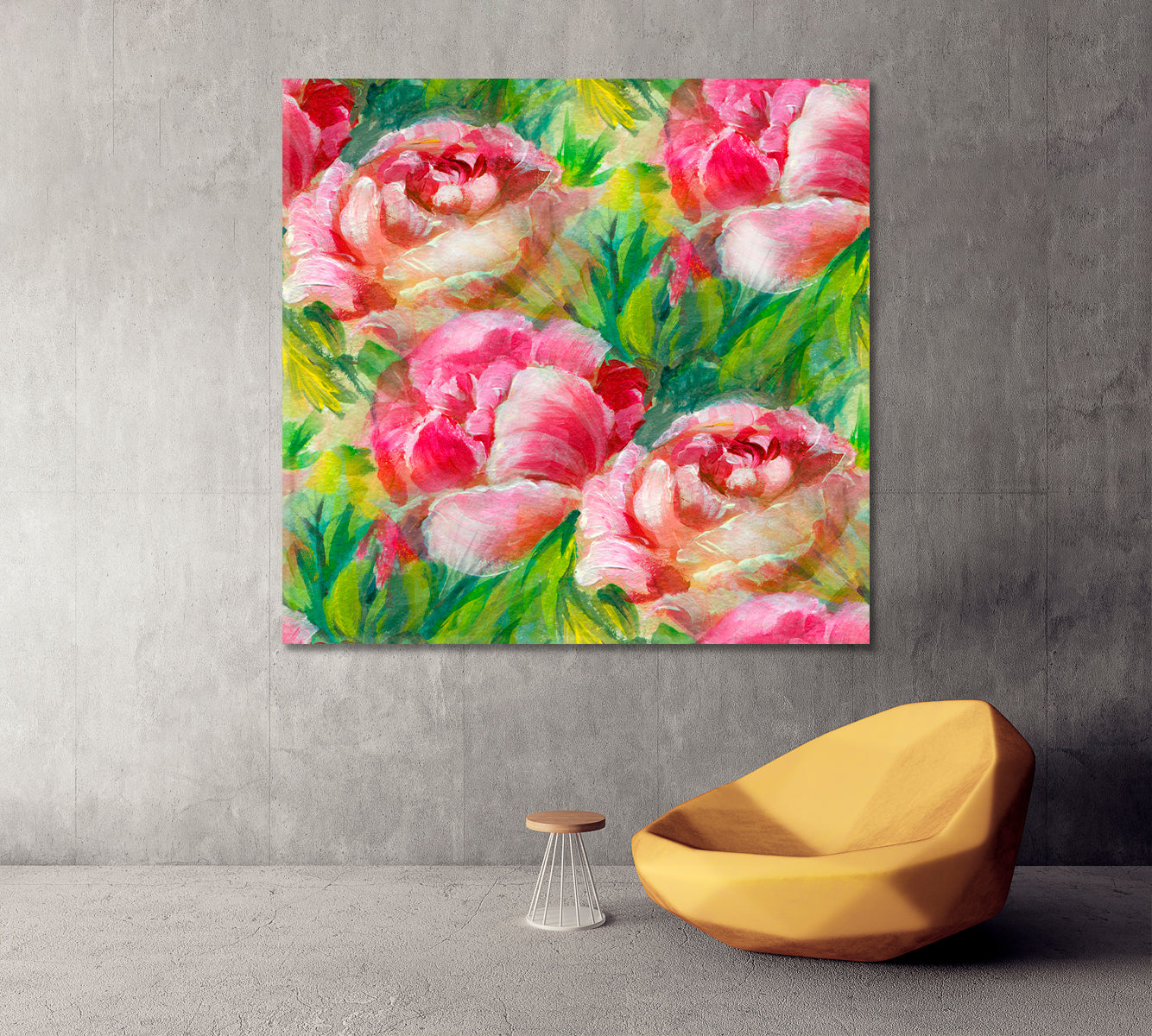 SPRING SOUL Vivid Floral Pattern Pink Peony - Square Panel Floral & Botanical Split Art Artesty   