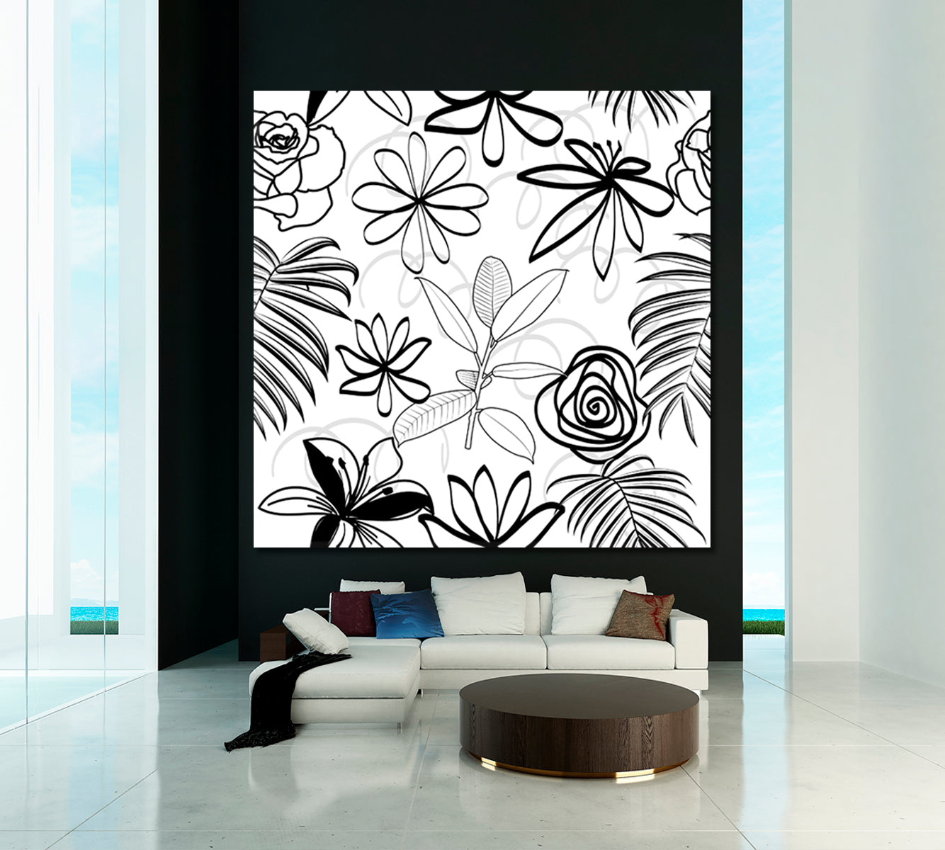 White And Black Abstract Flowers Black and White Wall Art Print Artesty   