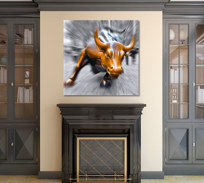 Charging Bull symbol of the New York NEW YORK CITY NY USA - Square Panel Photo Art Artesty   