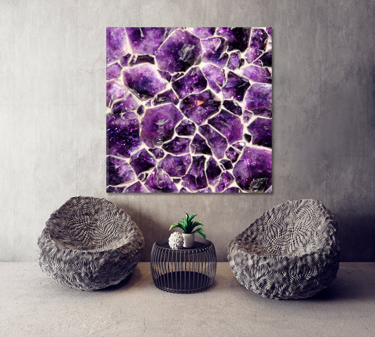 Natural Purple Amethyst Crystals Stunning Beautiful Rock - Square Panel Abstract Art Print Artesty   