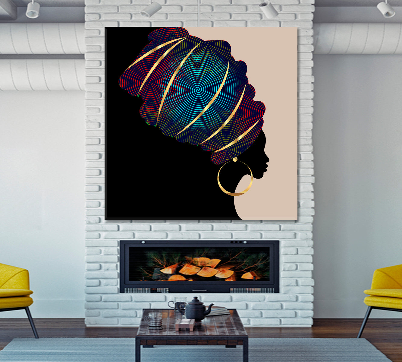 Portrait Beautiful African WomanTraditional Turban Kente Head Wrap | Square African Style Canvas Print Artesty 1 Panel 12"x12" 