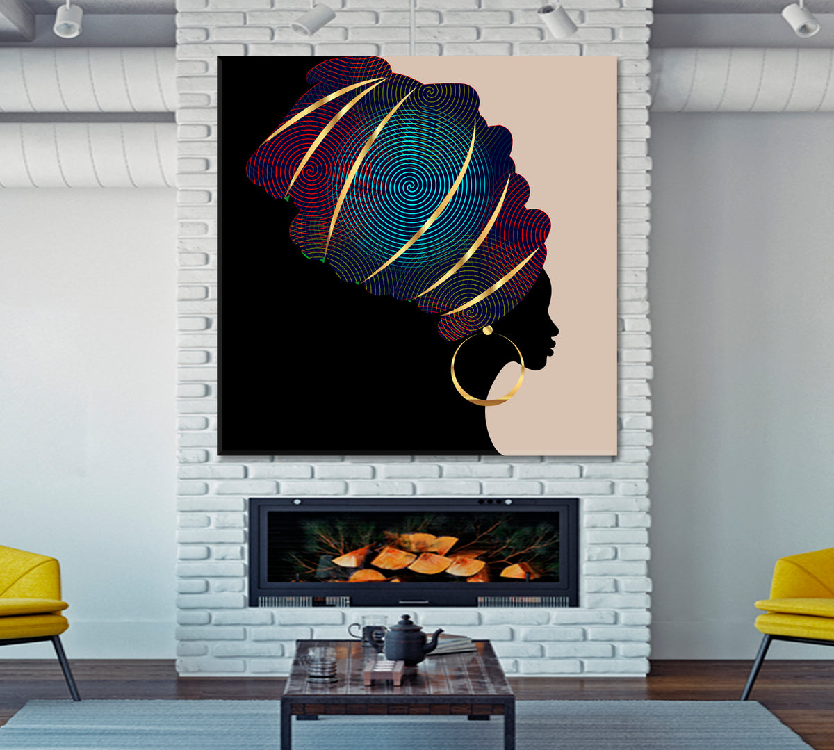 Portrait Beautiful African WomanTraditional Turban Kente Head Wrap | Square African Style Canvas Print Artesty 1 Panel 12"x12" 