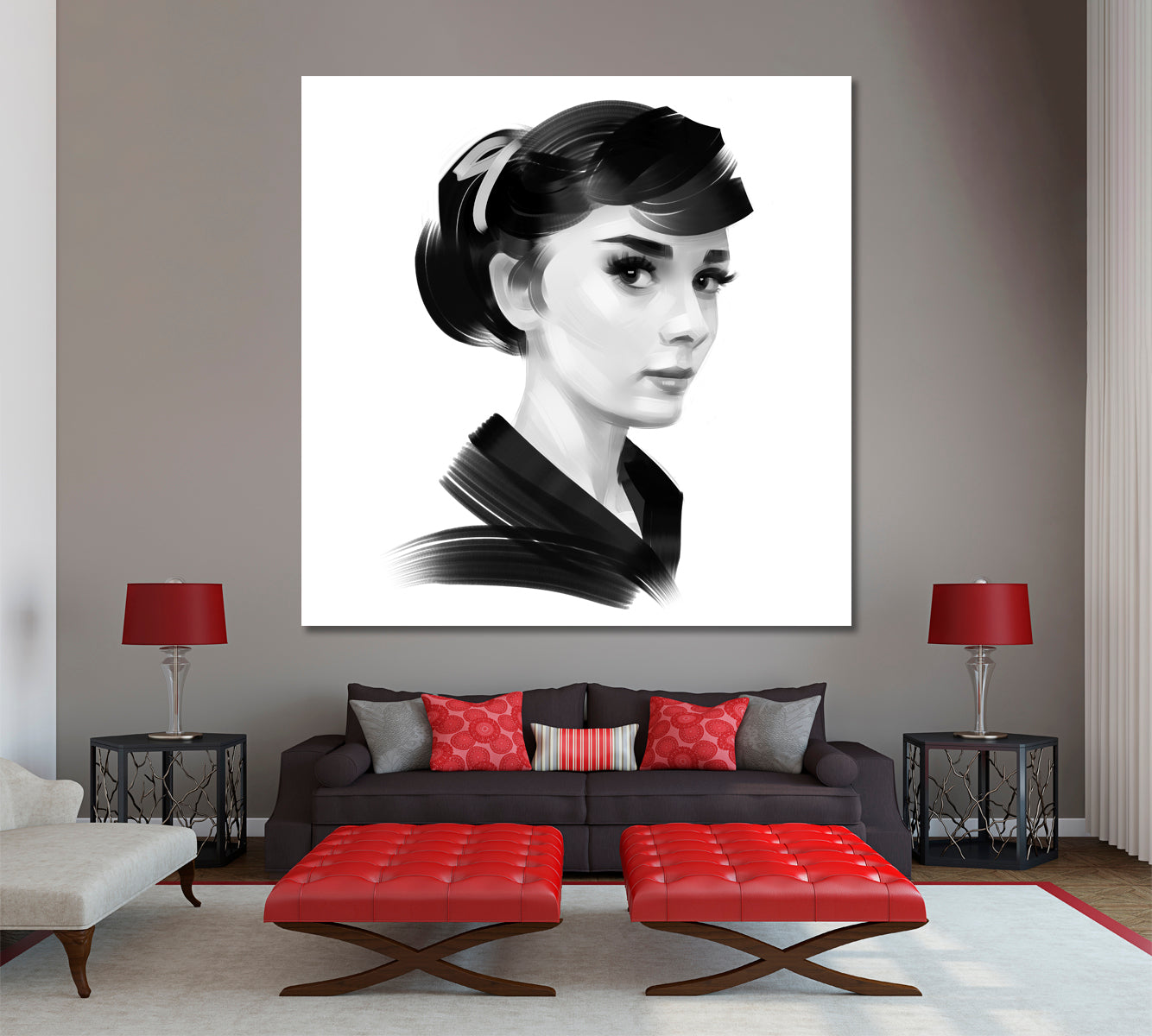 AUDREY HEPBURN Black and White Portrait | S Celebs Canvas Print Artesty 1 Panel 12"x12" 